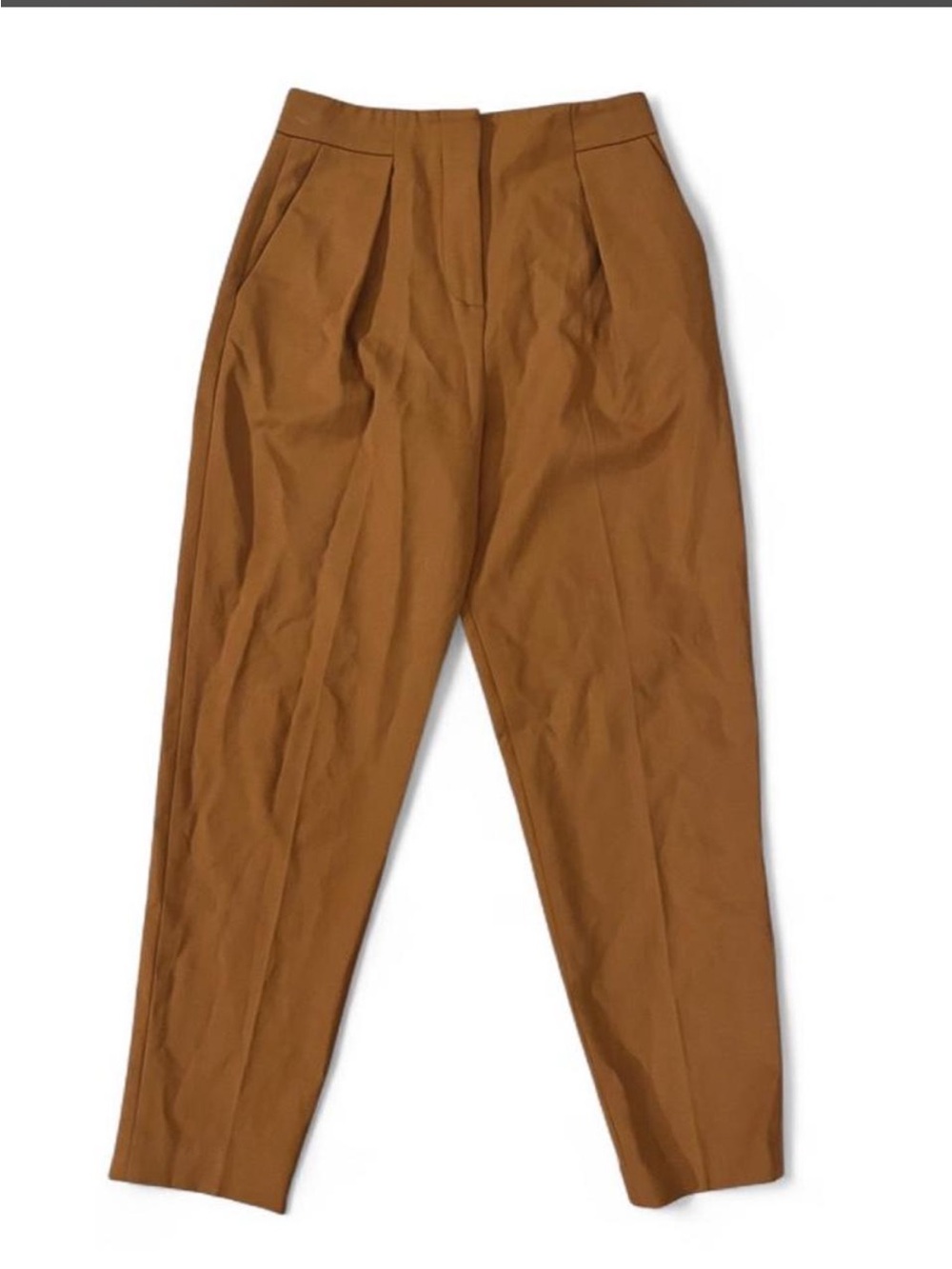 French Connection camel-colored pleated tapered high waist pants in a US 2